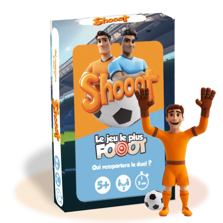 La boîte du jeu Shooot avec le gardien orange qui lève les bras